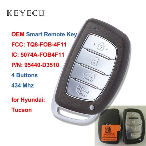 Keyecu Oem Keyless Smart Remote Car Key Fob For Hyundai Tucson 2018 2019 2020 4 Buttons 434mhz P