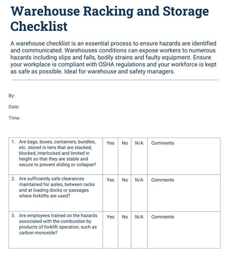 14 Free Warehouse Racking Inspection Checklist Templates Printable