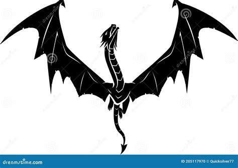 Black Dragon Silhouette Flying Upward Fantasy Creature Illustration