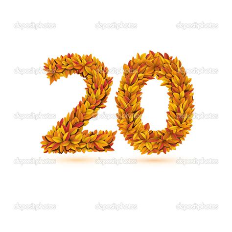 Twenty 20 Number Of Autumn Fall Bright Orange Leaves — Stock Vector