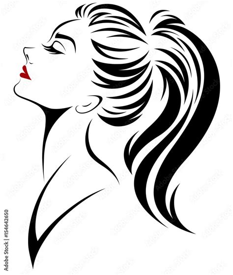 Women Pony Tail Hair Style Icon Logo Women Face On White Background