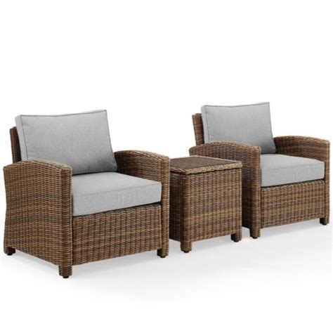 Crosley Bradenton 3 Piece Wicker Patio Conversation Set In Gray And