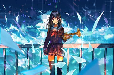 Kousaka Reina Hibike Euphonium School Uniform Instrument Rooftop