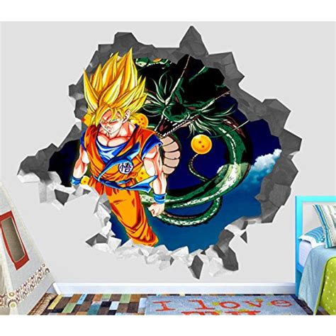 Dragon Ball Z Goku Shenlong Wall Decal Smashed 3d Sticker Vinyl Decor
