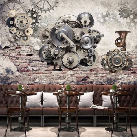 Mural Wallpaper Retro Mechanical Gears Sofa Backdrop Bvm