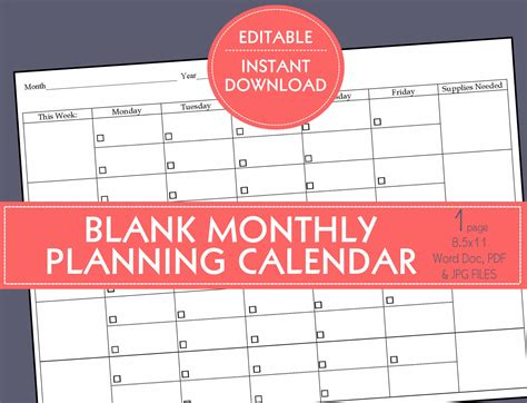 Editable Blank Planning Calendar Template 5 Weeks Etsy