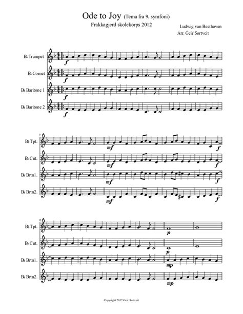 The basic melody of ode to joy (by ludwig van beethoven) was adapted for this hymn, as well as for the songs a song of joy by miguel ríos, and road to joy by bright eyes. Ode to Joy Sheet music for Trumpet (Solo) | Musescore.com