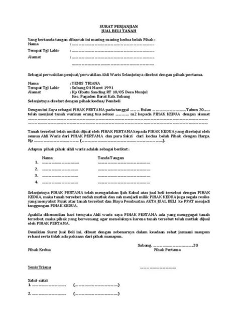 Contoh Surat Jual Beli Tanah Warisan yang Benar Terbaru