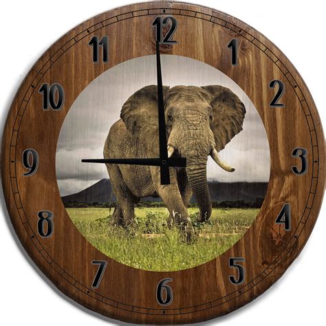 Large Wall Clock Majestic African Elephant Safari Endangered Bar Sign