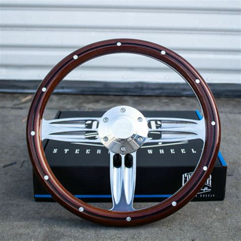 14 Inch Polished And Wood Steering Wheel With Billet Horn 6 Hole C10