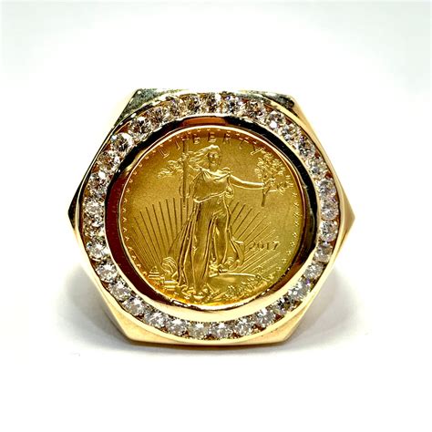 Mens Gold Coin Ring Exotic Gems