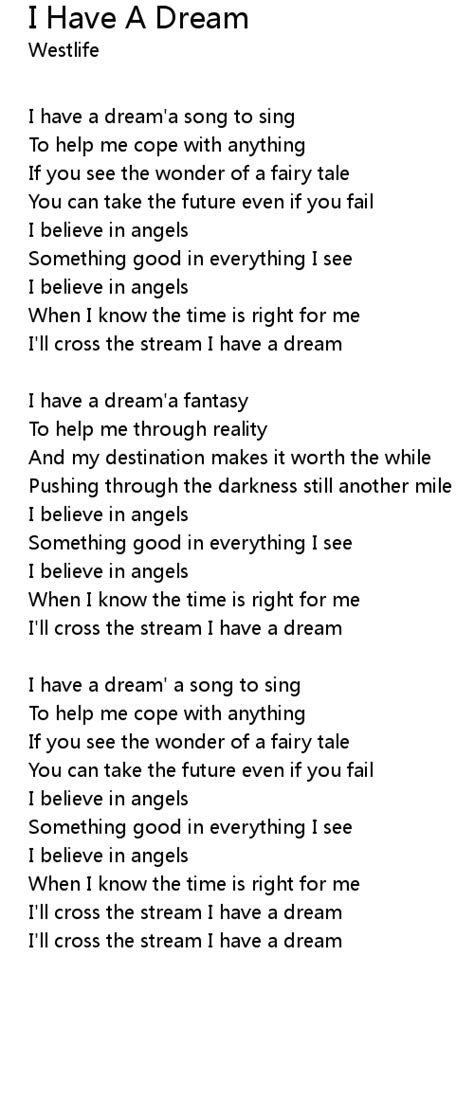 I have a dream that one day this nation will rise up and live out the true meaning of its creed: I Have A Dream Lyrics - Follow Lyrics