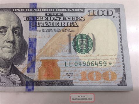 100 Dollar Bill Note Star Year 2009 An Uncirculated