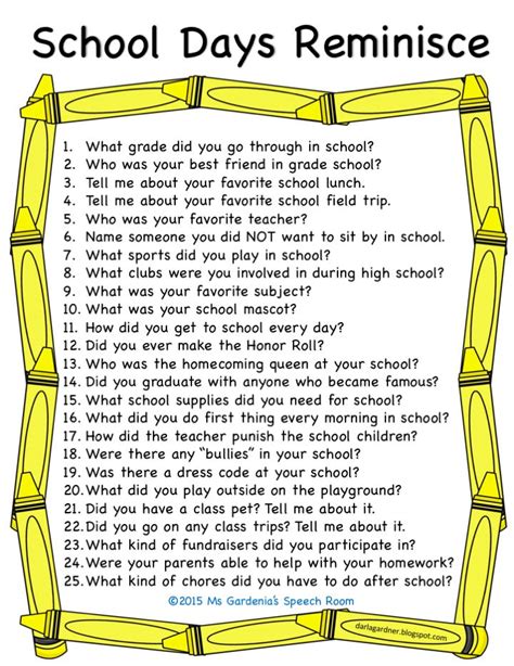 Seniors with mild dementia can play as intended to strengthen their minds and slow the progression of the disorder by thinking logically. Free Printable: School Days Reminisce Activity/Skilled ...