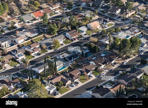 Aerial View Of Suburban Streets And Homes In Los Angeles County