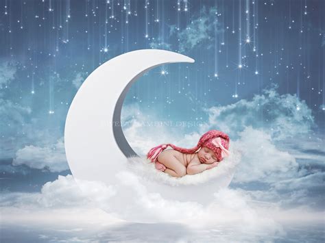 Newborn Digital Backdrop Moon On Blue Sky Sweet Bambini Design
