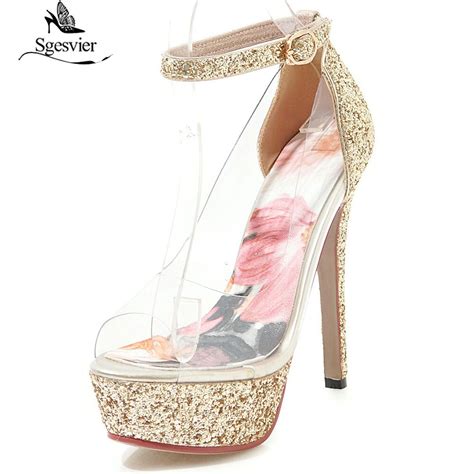 sgesvier fashion summer gold silver bling party bride wedding shoes woman high heels peep toe