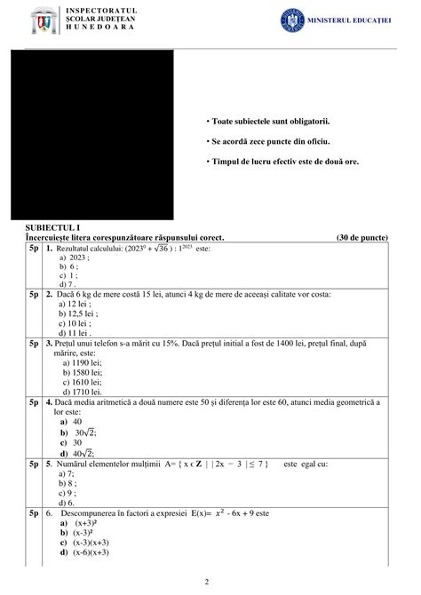 Clasa A 8 A Simulare En Viii 2023 Isj Hunedoara Subiecte Si Bareme