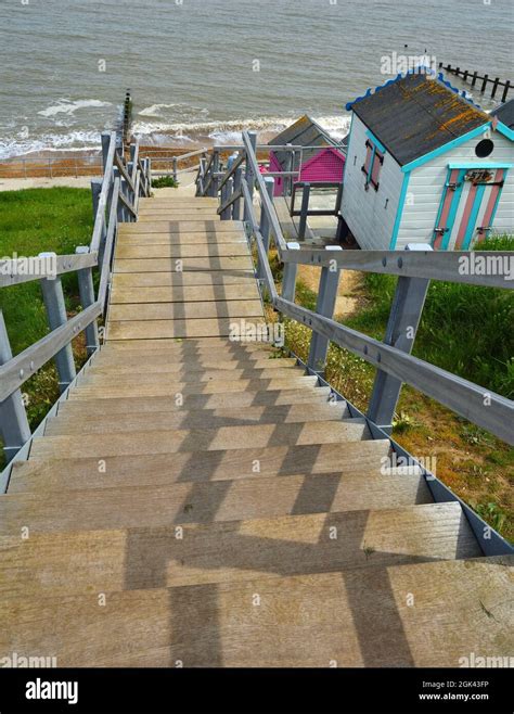 Wooden Steps Leading Down To The Sea Steps Beach Huts Beach And