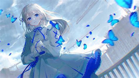 Download 3840x2160 Beautiful Anime Girl Blue Butterflies Lolita