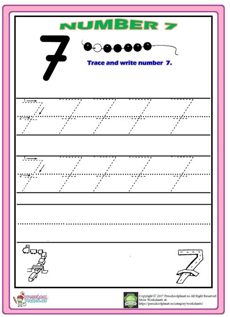 Number 7 Tracing Worksheets For Preschool