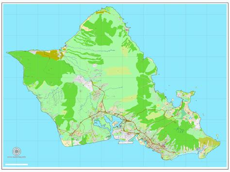 Honolulu Oahu Hawaii Printable Vector Street Map Exact