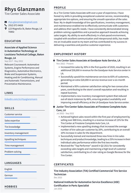 Costco Tire Center Sales Associate Resume Examples