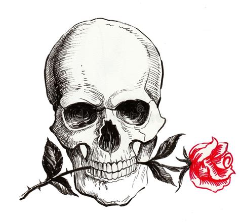 Tete de mort pendentif métal avec cordon réglable tête de mort. Skull with a red rose stock illustration. Illustration of ...