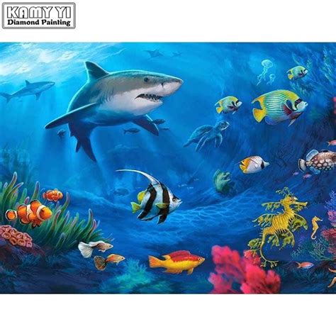 5d Diamond Painting Shark And Tropical Fish Kit Bonanza Marketplace
