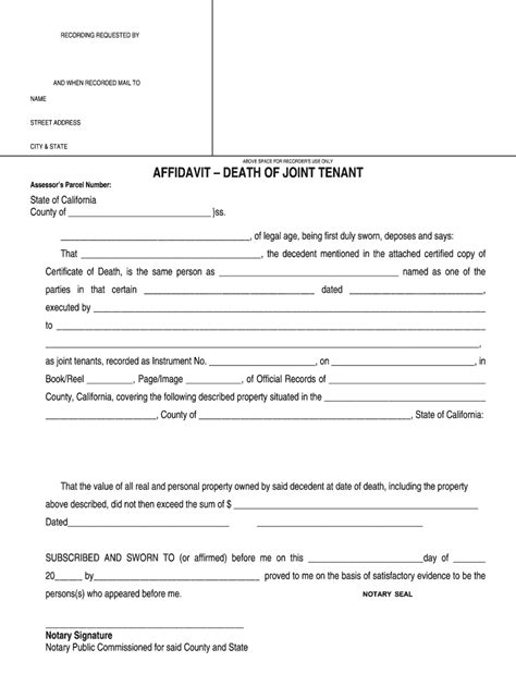 Affidavit Of Death Of Joint Tenant Fill Online Printable Fillable