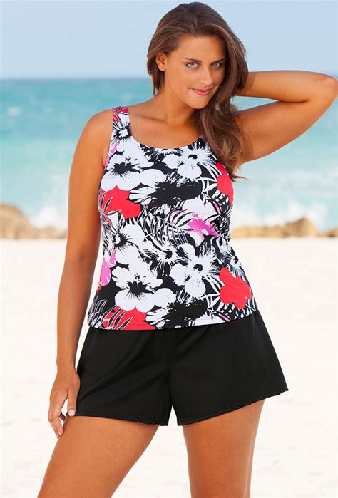 Beach Belle Newspaper Plus Size Floral Shortini Plus Size Swimwear