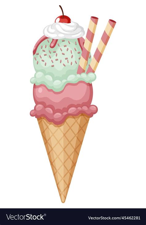 Ice Cream Wafer Cone With Toppings Vector Image On Vectorstock Candy Pictures Sticker