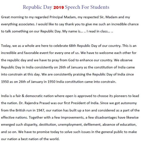 Republic Day Speech 2019 In English For Kids School Students Teachers