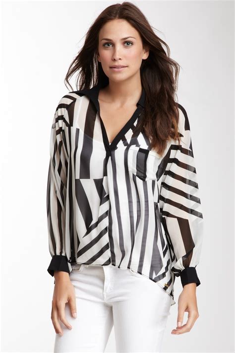 Sheer Hi Lo Stripe Silk Blouse Street Style Chic Fashion Outfits