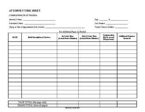 Print Editable Attorney Timesheet Template Time Sheet