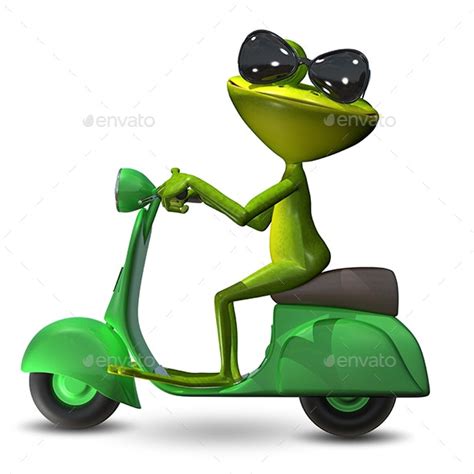 3d Illustration Green Frog On A Motor Scooter By Brux Graphicriver