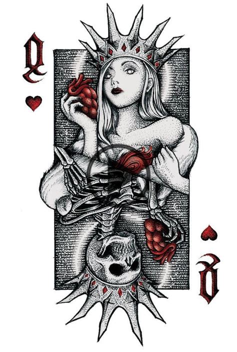 Queen Of Hearts By Cripsis Ink Tattoo Art Drawings Card Tattoo