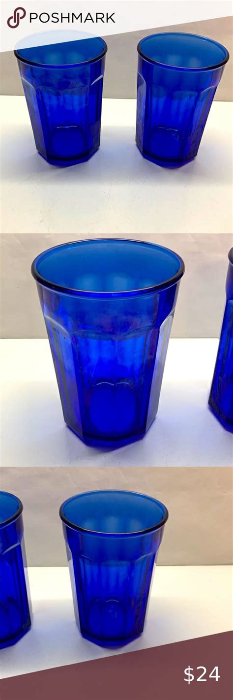 Cobalt Blue Glass Panel France Vintage Tumblers Set 2 Arcoroc Luminarc