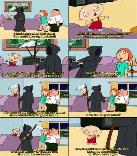 This originates from the idea that there are three walls on a stage, one on the back, one to the left, and one to the right, as well as an imaginary fourth wall in front that contains the players within their play. Top 10 Family Guy Quotes. QuotesGram