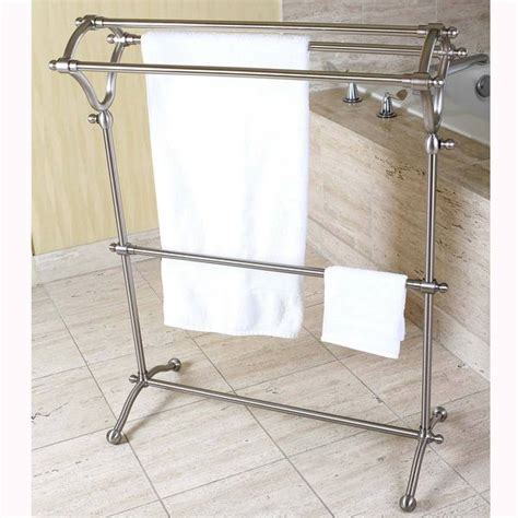 This freestanding rack creates plenty of space for storing and drying bath towels while maintaining a small footprint. Shop Pedestal Satin Nickel Bath Towel Rack - Free Shipping ...