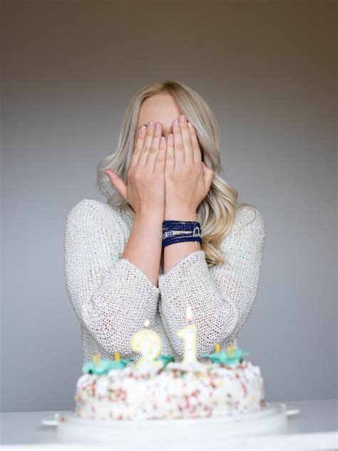 Portrait Of A Young Beautiful Blonde Girl On Birthday Stock Image Image Of Festive Life 61188051