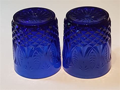 Set Of 2 Avon Royal Sapphire Made In France Cobalt Blue Glass Coffee Mugs Blue Glass 1980 S