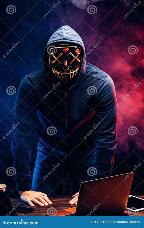 Portrait Of Hacker Man Involved In Criminal Stock Photo Image Of
