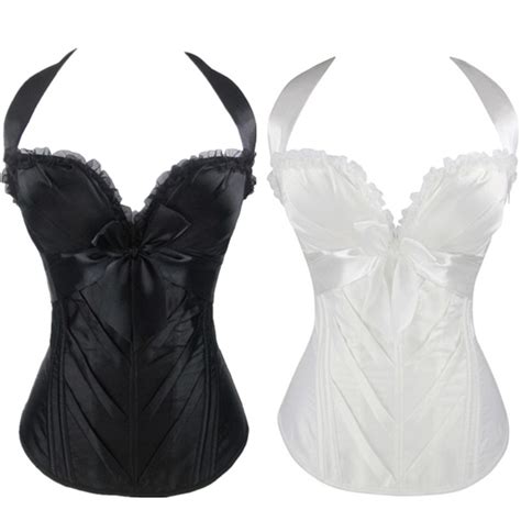 Blackwhite Waist Corsets And Bustiers Satin Overbust Lace Bandage