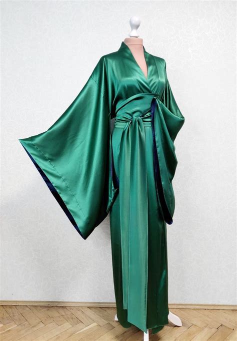 Green Satin Robe Plus Size Kimono Mulberry Silk 24colors Double