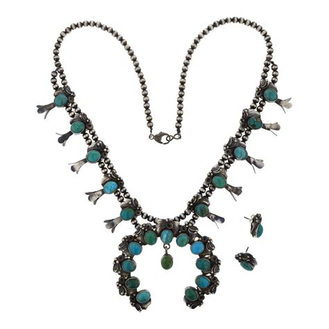 Lydia Begay Nevada Turquoise Leaf Work Squash Blossom Necklace Barnebys