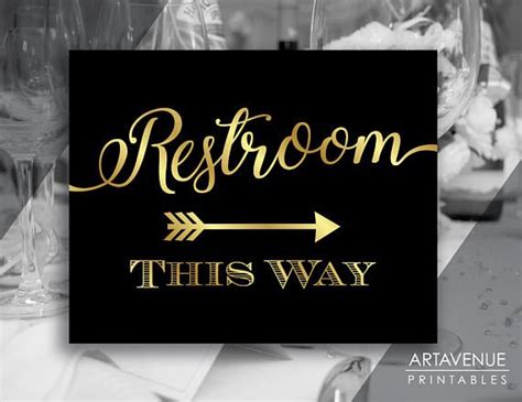 Chic Black And Gold Party Signs Restroom This Way Sign Etsy Party