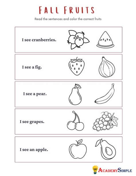 Science For Kids Plants Worksheet Identify And Color Fall Fruits