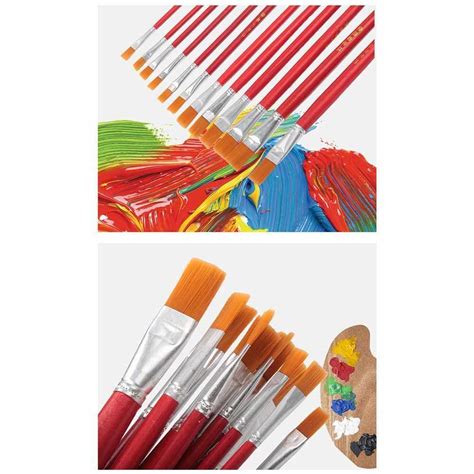 12 Pcs Flat Paint Brush Artist Painting Brushes Nylon Hair Paint Brush