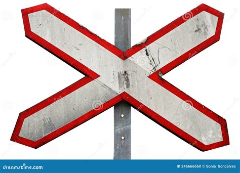 Sign With Railway Cross Isolated On White Stock Photo Image Of